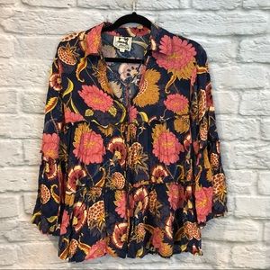 Jaase XS Peasant V-Neck Bell Sleeve Floral Blouse